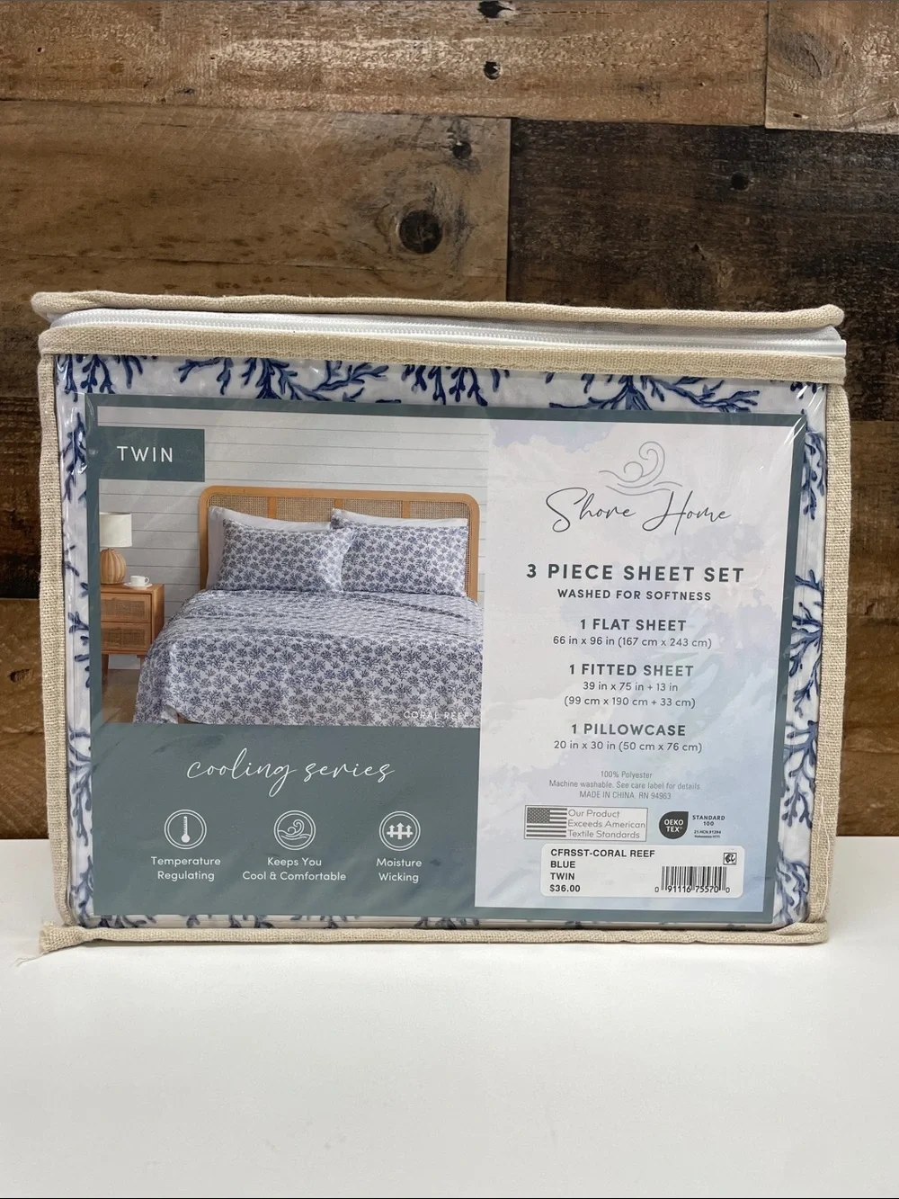 Twin 3-Piece Sheet Set in Blue Coral Print